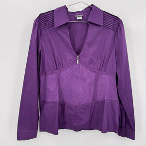 90s Y2K Purple Peplum Top Long Sleeves Pleats Ruched Regency Coquette Size XL